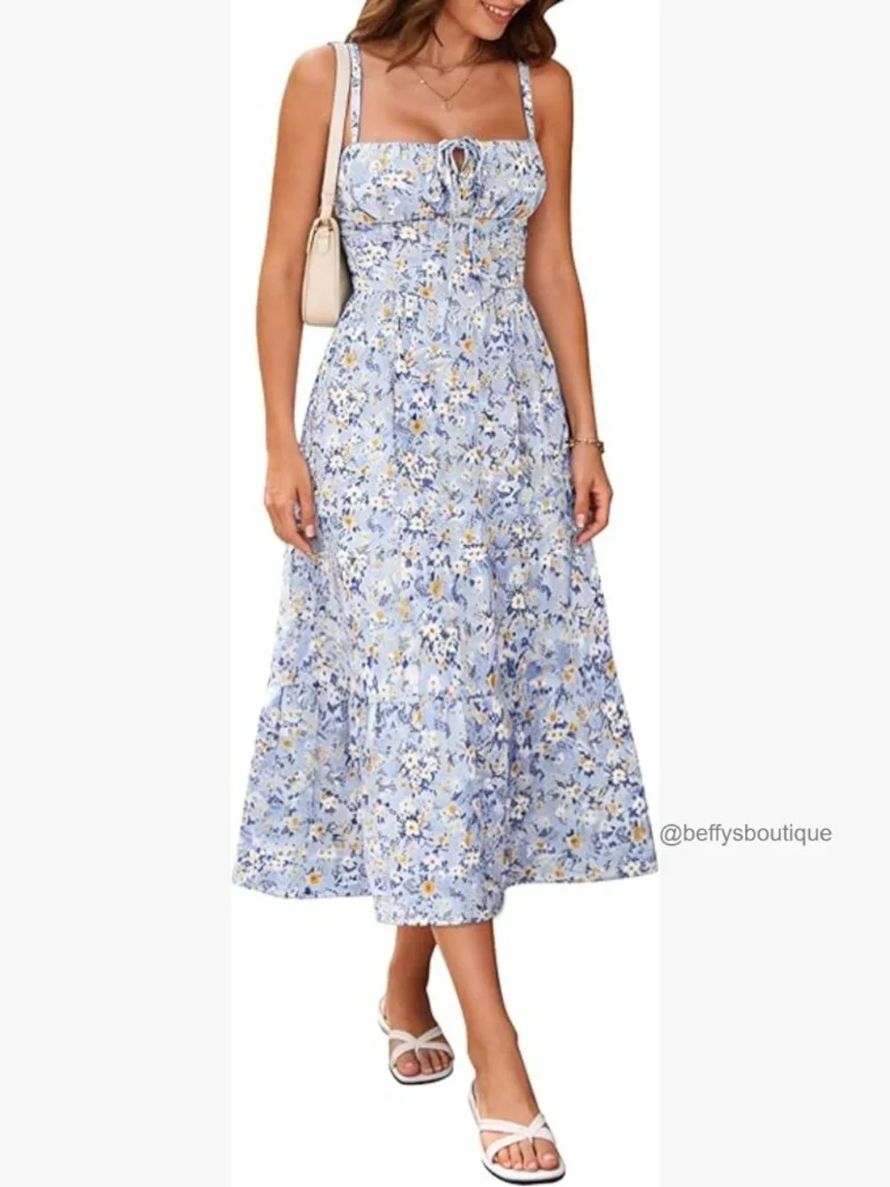 Flowy A-Line Midi Sundress with Pockets Spaghetti Strap Lace Up Corset